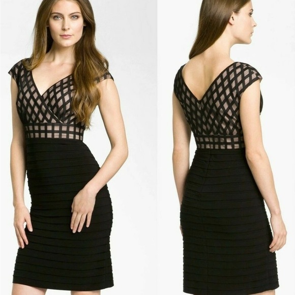 Adrianna Papell Dresses & Skirts - Adrianna Papell Black Mesh Panel Faux Wrap Tiered Cocktail Dress 4